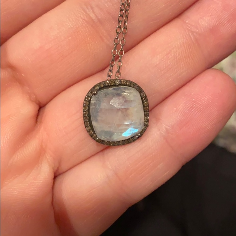 Adornia Moonstone Diamond Halo Lara Necklace